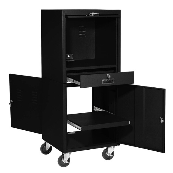 Global Industrial Mobile Security Computer Cabinet, Black, 24-1/2W x 22-1/2D x 60-3/8H 706669BK - main